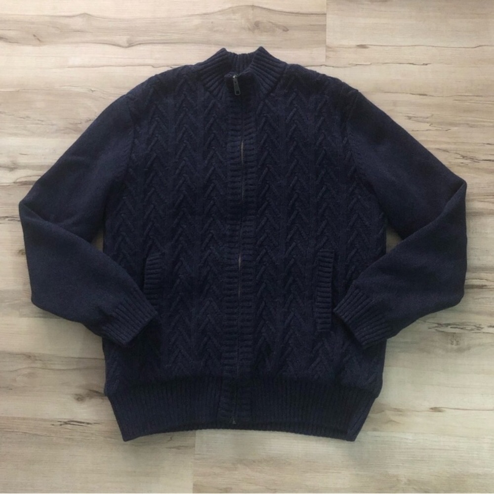 Ike Behar Men's Dark Blue Zip-Up Sweater